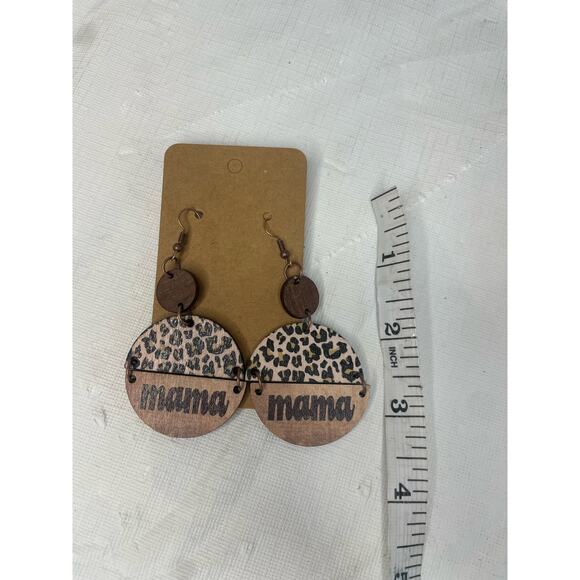 NWT Mama Leopard Brown Earrings Wood Lightweight Dangle Trendy - Picture 3 of 3